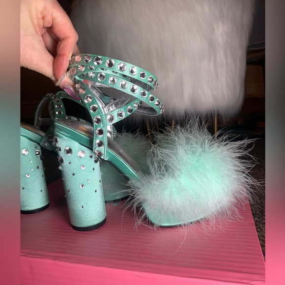 NWT | Sugar Thrillz fluffy boudoir heels mint green WMNS6 - Picture 6 of 11